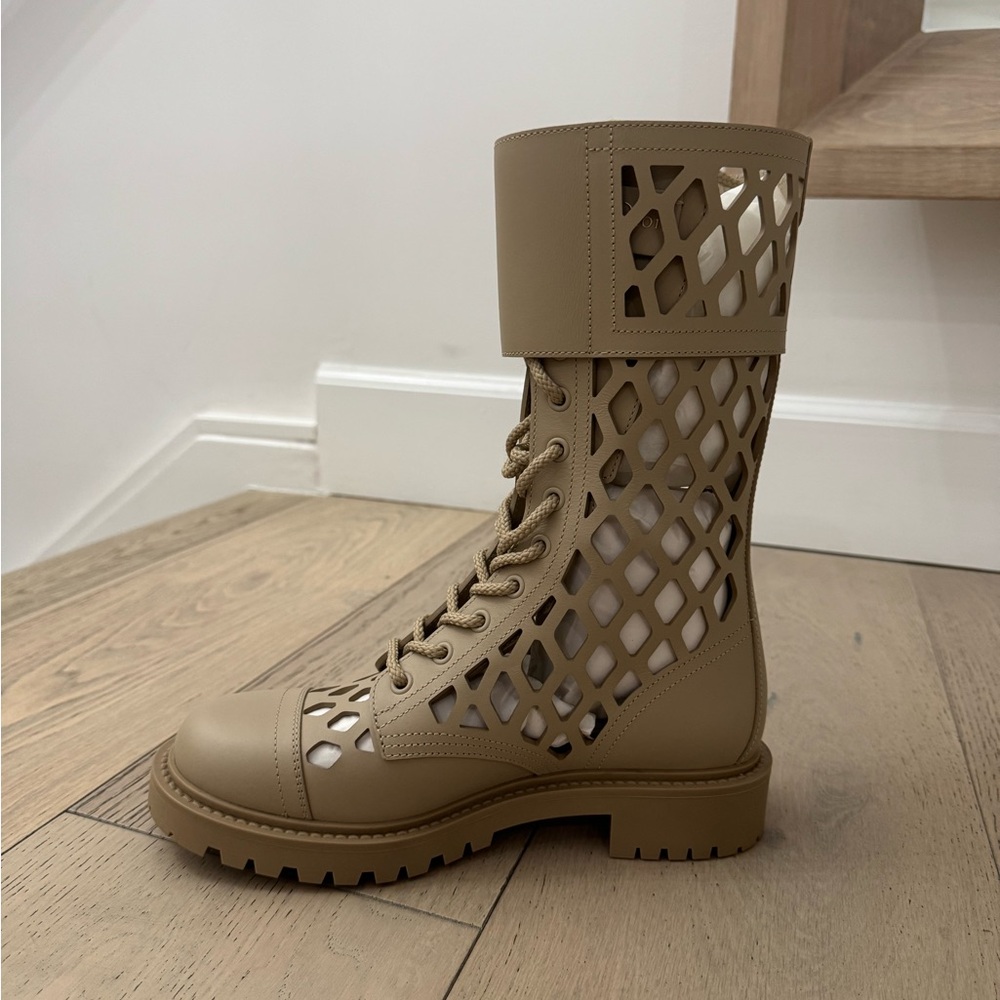 Dior Tan Lace Up Boots with Geometric Design